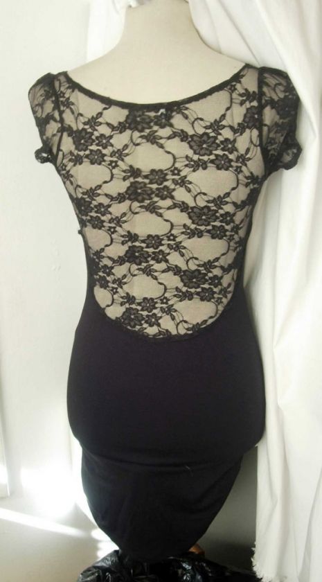 NEW URBAN Black LACE BACK Retro PENCIL Mini MOD DRESS M  