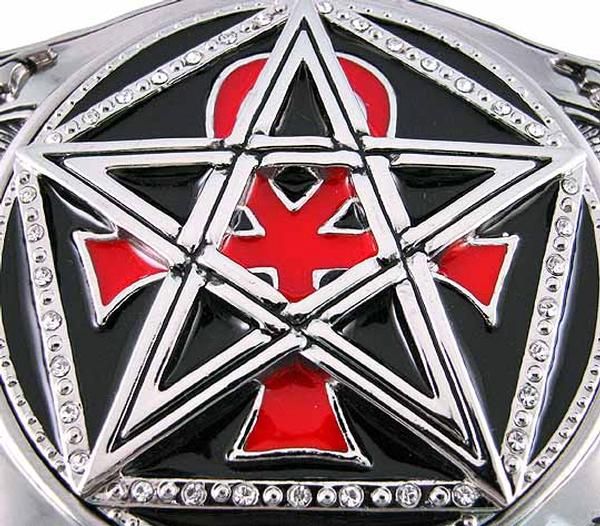 Black & Red Enamel Pentacle And Ankh Belt Buckle  