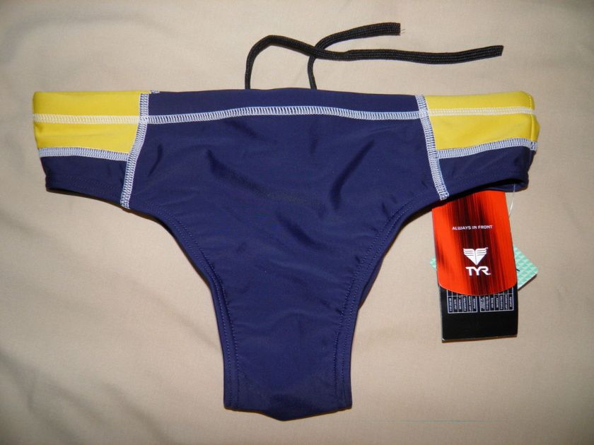 TYR Men Racer Swimwear / Swim Brief NAVY + Yellow ~ 32  