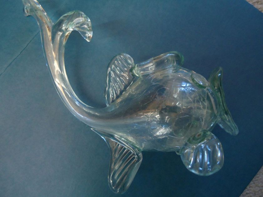 Stockholm Glasbruk Ture Berglund crackle Glass Fish Vase Sweden 