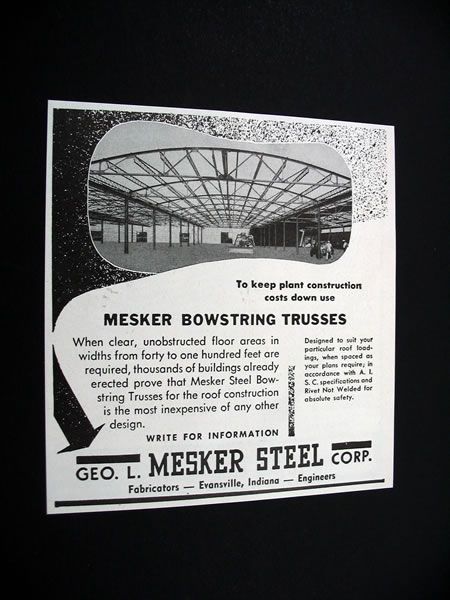 Mesker Steel Bowstring Trusses roof roofing 1953 Ad  