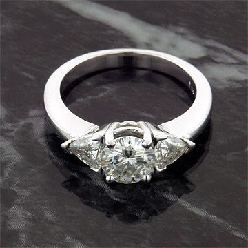 CT 14KW MOISSANITE 3 STONE ROUND & TRILLION RING  