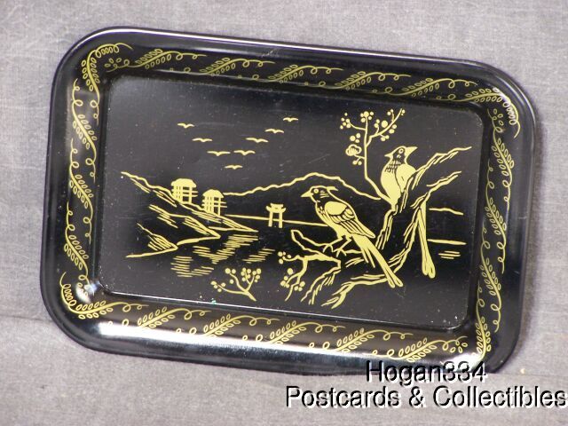 Vintage Japanese Countryside Birds Tin Tip Tray  