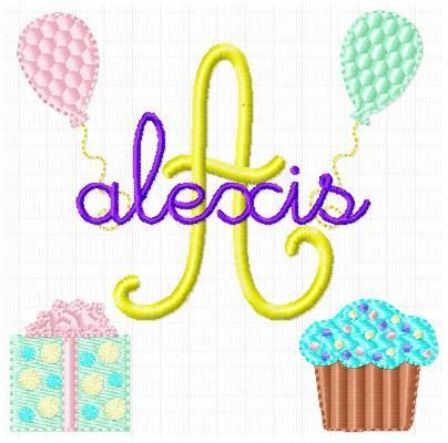 BIRTHDAY DOT CUPCAKE MONOGRAM EMBROIDERY MACHINE DESIGN  