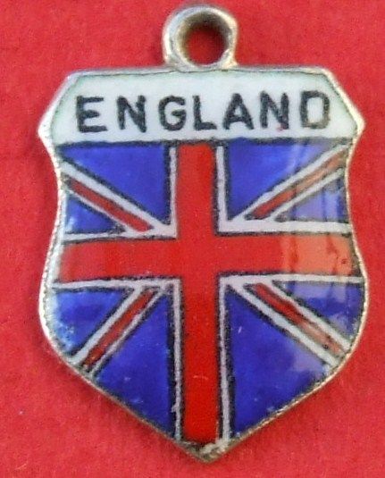 VINTAGE SILVER ENAMEL ENGLAND SHIELD TRAVEL CHARM  