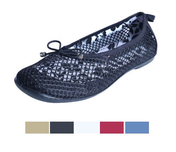 WOMENS MESH BALLET FLAT SHOES,BOW,BLACK,PINK,BLUE  