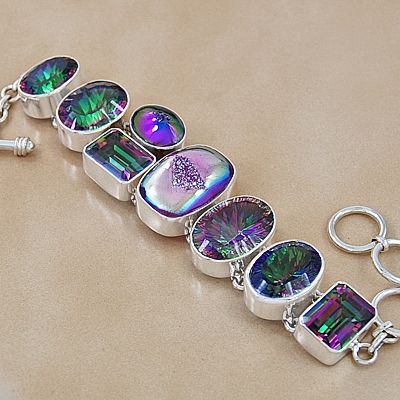 NEW TITANIUM DRUZY MYSTIC QUARTZ 925 STERLING SILVER BRACELET JEWELRY 