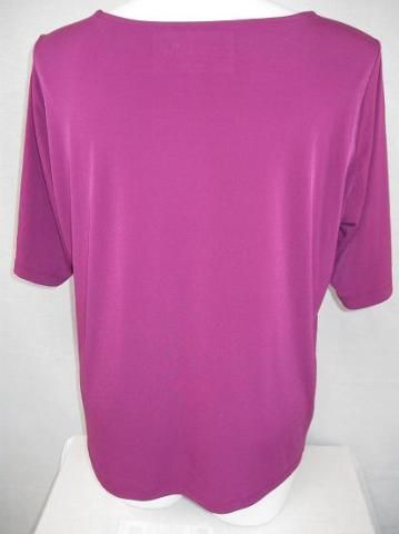   Essentials Liquid Knit Bateau Neck Top w/Elbow Slvs Violet 1X 2X 3X