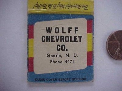 1958 Gackle North Dakota Chevrolet motor cars matchbook Colorful Chevy 