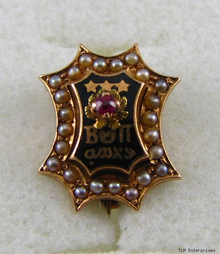 BETA THETA PI Genuine Ruby Badge   Fraternity 1800s 14k Yellow Gold 