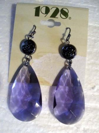 1928 purple TEAR DROP LUCITE CRYSTAL EARRINGS NWT  