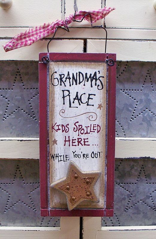 PRIMITIVE WOOD SIGN, WIRE HANGER, GRANDPARENTS THEME  