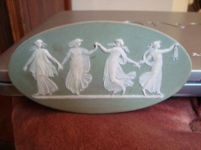 FINE WEDGWOOD DANCING HOURS GREEN JASPER PLAQUE c1850 FLAXMAN 