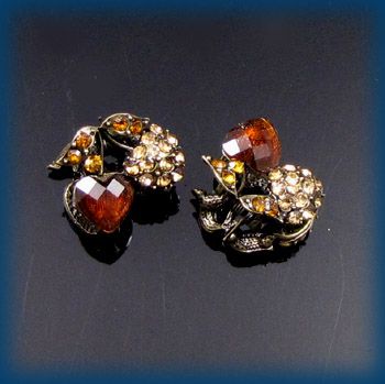    2pc rhinestone crystal antiqued cherry hair claw  