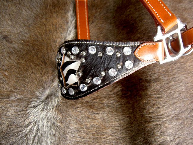 HALTER SADDLE BRONC HAIR ON CLEAR TAN TACK ZEBRA BLING  