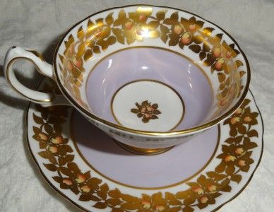 Vintage Grosvenor Fine Bone China Cup Saucer England Lilac Peach Fruit 