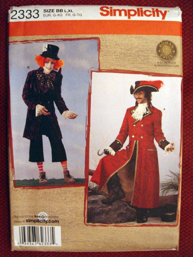 SIMPLICITY MAD HATTER COSTUME PATTERN 2333 Sz L XL  