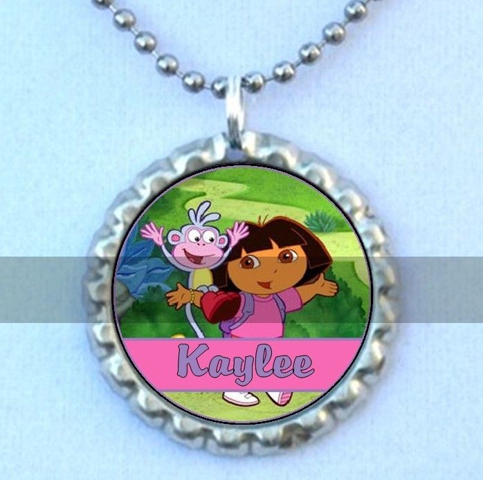Dora the Explorer Personalized Flattened Bottlecap Necklace  