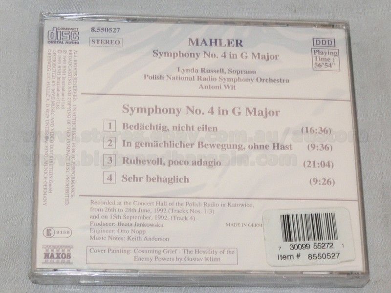 MAHLER SYMPHONY NO.4 IN G MAJOR, NEW SEALED CD  