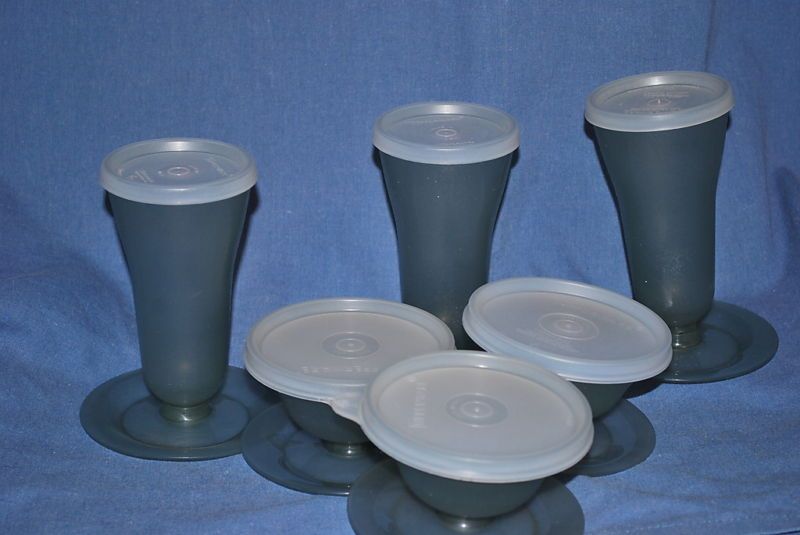 VTG TUPPERWARE Ice Cream Dessert Bowl Set 15 Pc GRAY  