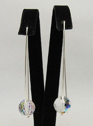 LONG STERLING SILVER EARRINGS SWAROVSKI CRYSTAL 12MM  