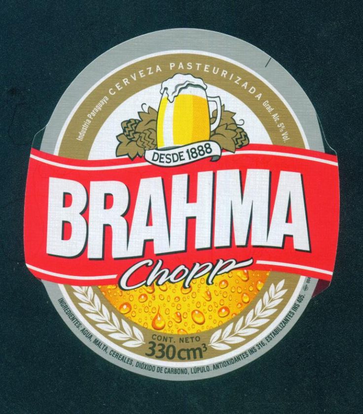 * BRAHMA BEER LABEL CERVEZA 330cm3 FROM PARAGUAY  