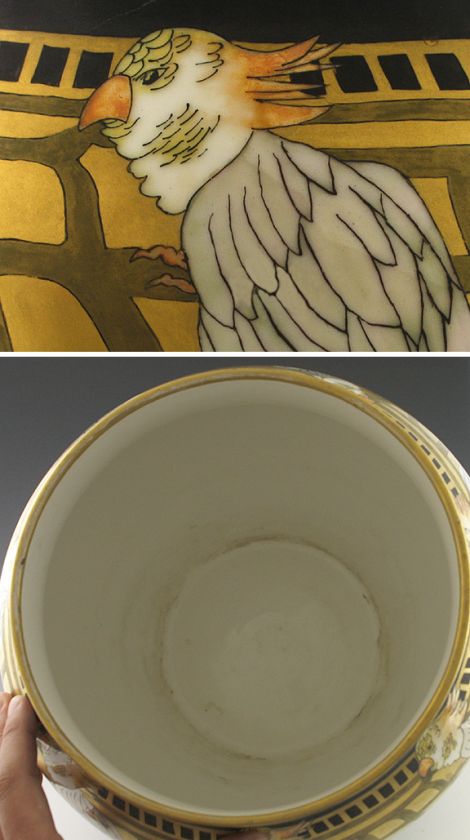 TRESSEMANN & VOGT LIMOGES PORCELAIN COCKATOO JARDNIERE  