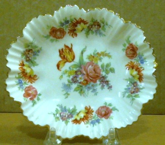 Gladstone English Bone China Sweetmeat Dish Dresden Style Flowers c 