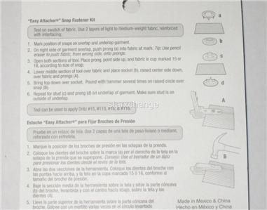 DRITZ SNAP FASTENER EASY ATTACHER KIT TOOL Size 15 16  