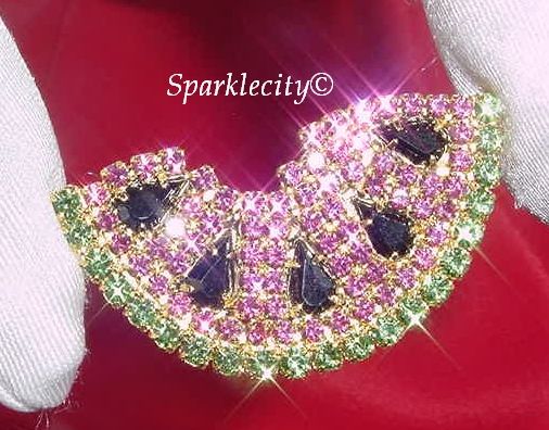 CUTE LITTLE WATERMELLON SLICE PIN with SWAROVSKI CRYSTALS GLD  