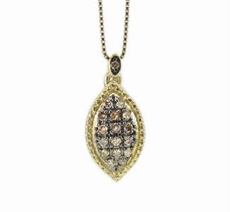    100% 10K Yellow Gold Chocolate Diamond Marquise Shape Pendant .15ct