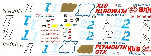 or #1 Hub Chrysler Plymouth Decals 1/25 #655  