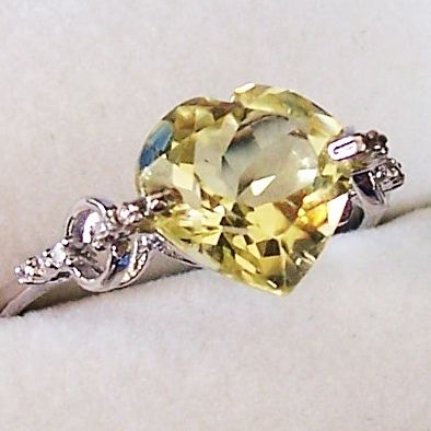 14K WHITE GOLD LARGE HEART CITRINE 4CT DIAMOND RING S 8  