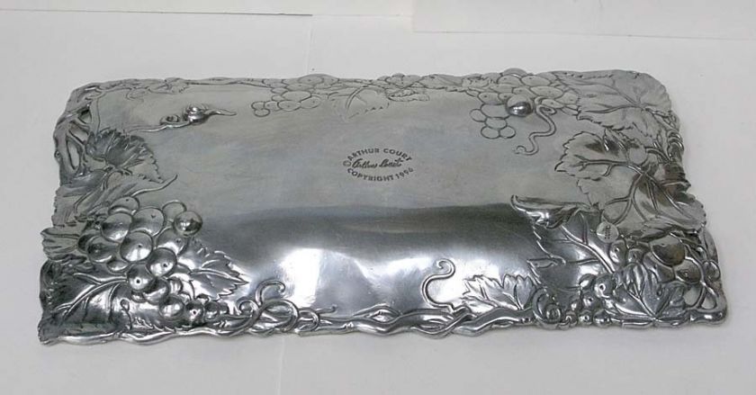 Vintage Arthur Court Metal Serving Snack Bread Tray Grape Vine Leaves 