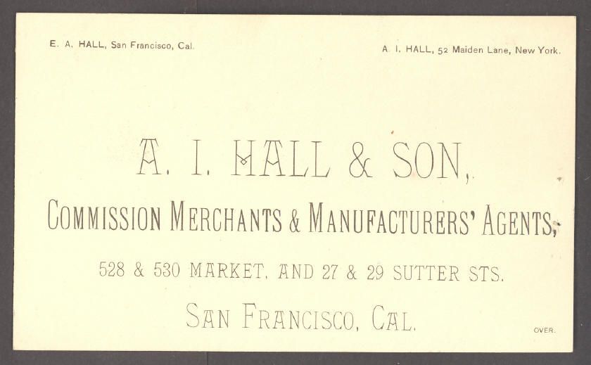 1880 Business Card~Commission Merchant~San Francisco CA  