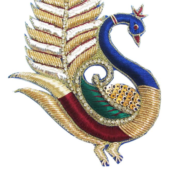 PC PEACOCK SEQUIN BULLION ZIRCON PATCH APPLIQUE CRAFT  