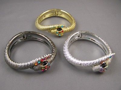 hinged crystal eyes serpent snake cuff bangle bracelet  