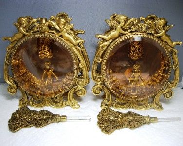 PAIR~GUILDCREST 24 KT Gold Plated ORMOLU CHERUB CHERUBS Filigree 