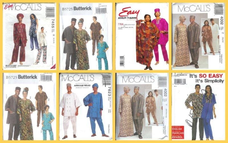   Ethnic Costume Sewing Pattern Men Unisex Dashiki Robe Caftan Headwrap