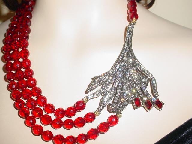 Heidi Daus Stamped Crystal Red Necklace& Earring Set  