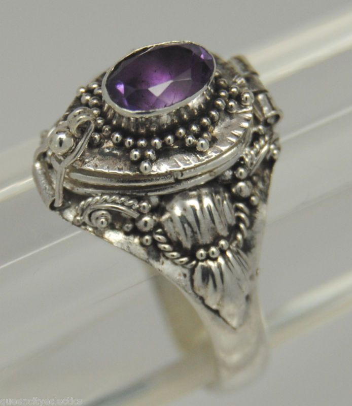 ROYAL PURPLE AMETHYST CREMATION URN RING SIZE 8.5 STERLING SILVER URNS 