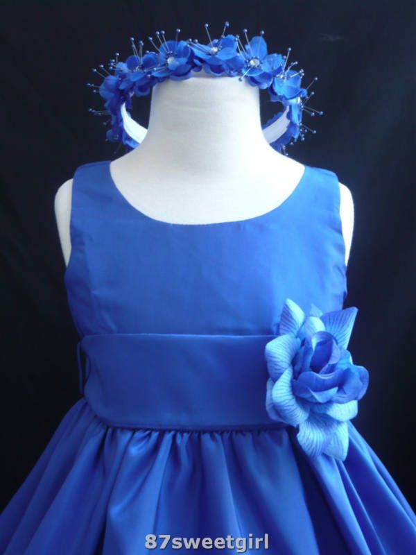 Royal blue flower girl bridal pageant dress 2 4 6 8 10  