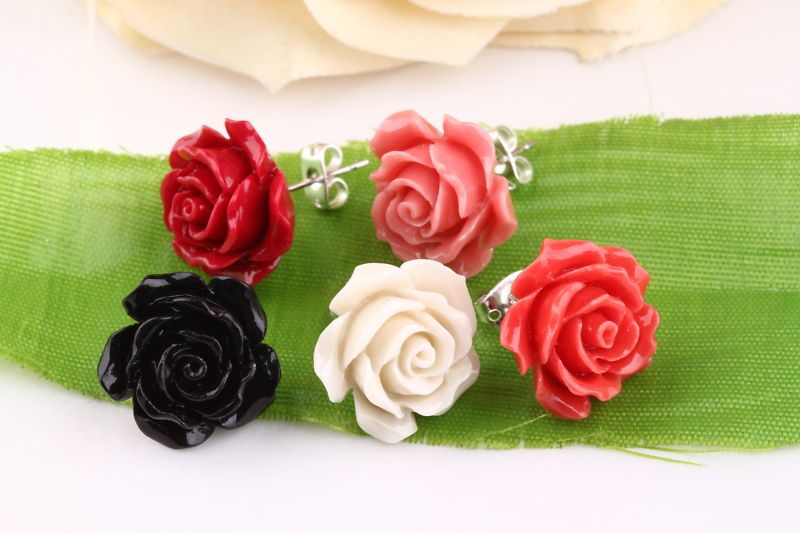 10Mixed Color Rose Flower Shell Stud Earring 15mm H0025  