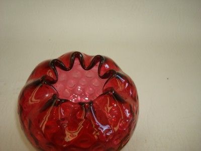 ANTIQUE THUMBPRINT CRANBERRY ROSE BOWL  