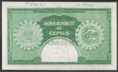 BRITISH CYPRUS 1955 500 MILS SPECIMEN QE II P 34s  