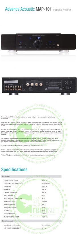 NEW ADVANCE ACOUSTICS MAP 101 Integrated Amplifier + Worldwide Free 