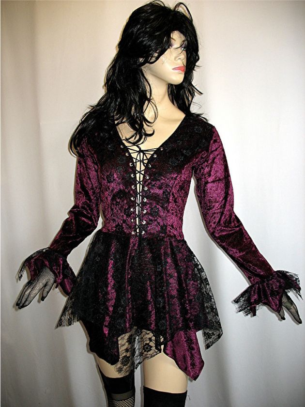 Pixie Top/Mini Dress Fairy Goth Pagan Velvet & Lace  