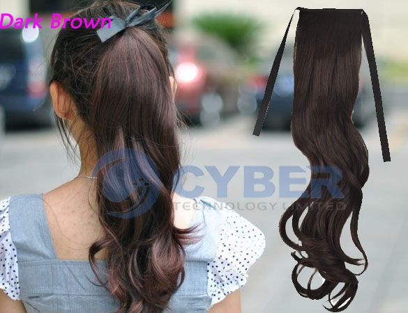 Long Wavy Curly Ponytail Pony Hair Wig Good 4 Colors  
