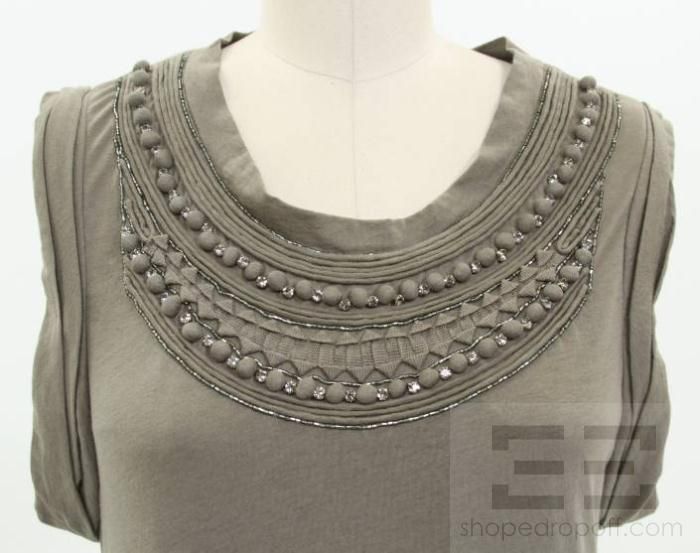 Phillip Lim Grey Jersey Knit Jeweled Sleeveless Dress Size Medium 