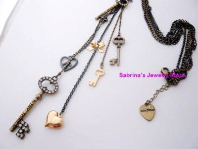 Auth Betsey Johnson Muti Key Charm Long Necklace NEW WITH TAG  